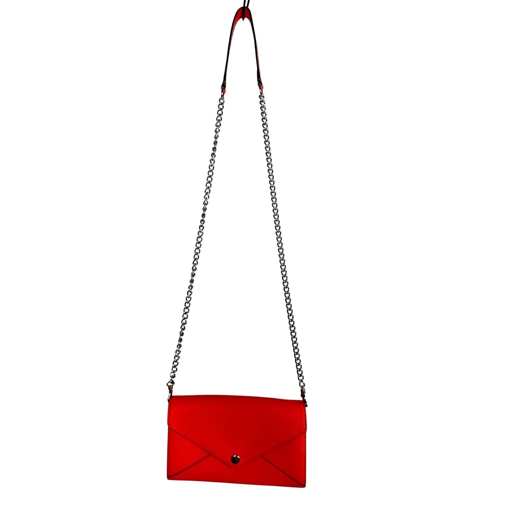 Rebecca Minkoff Envelope Crossbody Bag Neon Orange Saffiano Leather Silver Chic